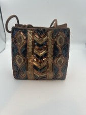 Cartera hecha a mano con cuentas azul/bronce para mujer 9x7 India