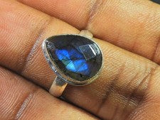 Anillo vintage hecho a mano de pera de plata esterlina 925 labradorita...