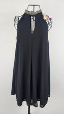 Vestido negro pequeño pequeño para mujer estrás cuentas sin mangas cuello nuevo con etiquetas