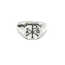 Anillo de plata esterlina genuino para hombre Chi Rho Alpha Omega sólido estampado 925 hecho a mano