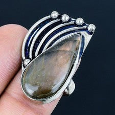 Anillo de joyería de plata esterlina 925 hecho a mano con piedras preciosas d...