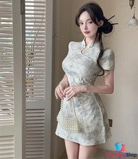 Moda Para Mujer Vestido Floral Línea A Qipao Manga Corta Informal Cheongsam Verano