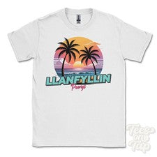 CAMISETA LALLANFYLLIN POWYS - Retro Estilo Miami Divertida Parodia de Verano Reino Unido