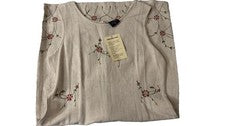 Vestido recto estilo mujer beige floral bordado sin mangas Reino Unido 12