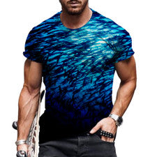 Camiseta Hombres Moda Gráfica Manga Corta Ropa Activa Oceano Mar Pez Azul Tee
