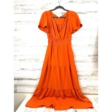 Maxi Vestido Boho Informal de Verano Monteau Para Mujer S Naranja Volantes Manga Corta NUEVO