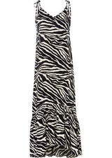Nuevo vestido de verano talla 42 arena clara negro estampado cebra mujer maxivestido