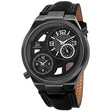 Nuevo reloj de cuero negro para hombre Joshua & Sons JS83BK suizo doble hora esfera esquelética