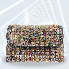 Mujer Bolso Bandolera de Moda con Incrustaciones de Diamantes Bolso Banquete Cuadrado