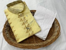 Conjunto de pijama Kurta limón claro de algodón puro para hombre ropa étnica festiva tradicional