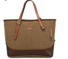 Bolso de Mano para Mujer TSD BRAND Redwood Lona y Cuero Se Ajusta a Portátil 15" - Caqui/Marrón