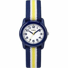 Timex TW7C05800, Timex Reloj Elástico a Rayas de Nailon Azul para Niños, NUEVO