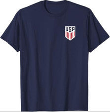Camisetas para hombre con escudo delantero trasero de fútbol de Estados Unidos azul marino USMNT con licencia oficial