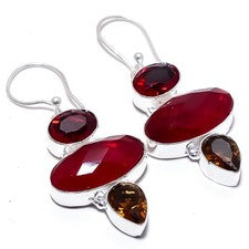 Granate, piedras preciosas ahumadas hechas a mano 925 pendiente de joyería de...