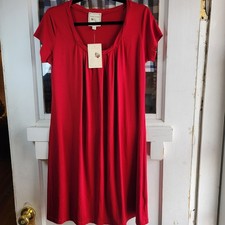 Vestido Pullover Rosa Para Mujer Rojo Manga Corta Cuello Redondo Talla Grande NUEVO