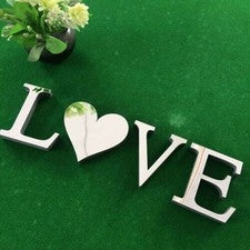 Adhesivo de pared fácil de aplicar letras amor espejo azulejos hágalo usted mismo arte decoración para el hogar