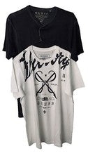 Lote de 2 GUESS Hombres Camiseta Cuello Redondo Negro Blanco Gris Algodón Grande Nuevo