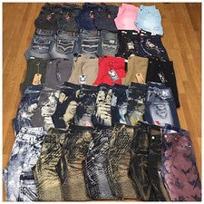 Nuevo Pantalones de mezclilla para hombre talla 34 de moda motociclista pintura lavados con ácido