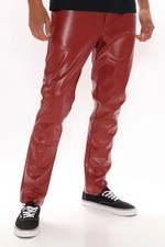 Pantalones de cuero rojo para hombre Pantalones Estilo motociclista Calce ajustado Pantalones de cuero real