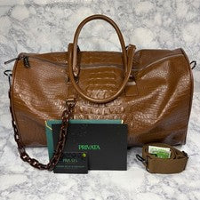 Bolso de Lona Grande PRIVATA Marrón Imitación Cocodrilo Repujado Cadena con Cremallera Correa bidireccional Cuidado Ecol