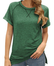 Camiseta Mujer Blusa Moda Raglán Manga Corta Moda Verde Deportes Camiseta Informal