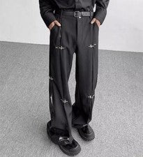 Lo último Para Hombres Moda Punk Gótico Metal Decoración Plisado Suelto Traje Pantalones Fiesta