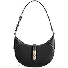 Bolso de hombro para mujer de cuero vegano negro con correa ajustable estilo cinturón