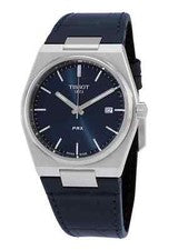Reloj para hombre Tissot PRX 40mm esfera azul cuarzo correa de cuero azul T13...