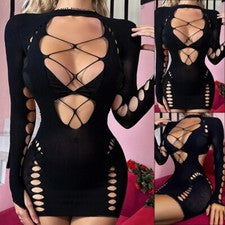 Dessous Kleid schwarz Nachtw?sche bequem elastisch Kleid Mode stilvoll