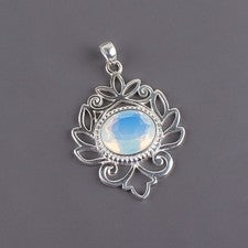 Colgante de plata de ley 925 con piedras preciosas de ópalo lechoso hecho a mano joyería regalo para ella