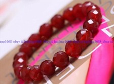 Natürlich 6/8/10mm Facettiert Rot Jade Runde Edelstein Dehnbar Armband 7.5''