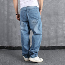 Pantalones de mezclilla elásticos rectos hip-hop de moda sueltos informales de moda para hombre
