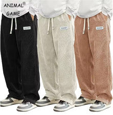 Pantalones informales de pana para hombre Moda Calce suelto Pantalones holgados Pantalones Cintura elástica