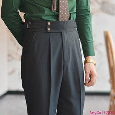 Hombres Pantalones Largos Rectos Gurkha Negocios Estilo Británico Pantalones Nápoles Cintura Alta