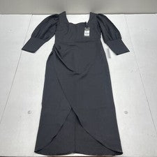 Vestido Etika Moda Negro Imitación Envolvente Cuello Cuadrado MIDI Para Mujer’s Grande Nuevo