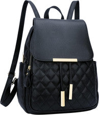 Mochila de Cuero Acolchada de Moda para Mujer Bolso de Hombre Viaje Casual Negro