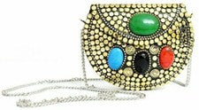 Mujer Meenakari Stone Nuevo Bolso de Mano de Moda Bolso sin asas de Metal Peq...