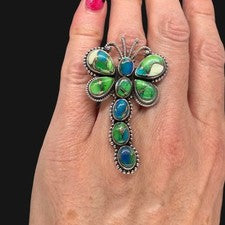Anillo único libélula 925 esterlina pavo real turquesa dalia cabujón EE. UU.