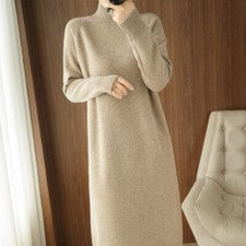 Mujeres Cuello Alto Mangas Largas Tejido Pullover Liso Moda Suelto Suéter Vestido
