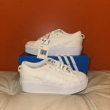 NUEVO Mujer Talla 5.5 TODO BLANCO Adidas Nizza Zapatos de Plataforma