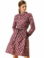 Vestido para mujer Allegra K floral acampanado lazo cintura línea A