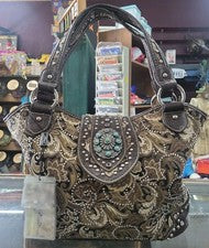 Nuevo Bolso de Mano Montana West Estrás Repujado Western Marrón Cachemira Turquesa