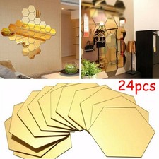 24 un. Hágalo usted mismo 3D Espejo Pared Adhesivo Hexagonal Vinilo Calcomanía Extraíble Decoración del Hogar Dorado