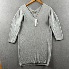 Vestido Suéter Lilla P Para Mujer Talla Mediana Gris Mini Cuello en V Tejido Algodón Modal Nuevo con Etiquetas
