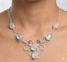 Collar de joyería de plata de ley 925 hecho a mano con piedras preciosas de luna arco iris talla 18