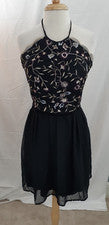 Vestido Halter Francescas Para Mujer M Negro Metálico Bordado Floral Sin Espalda Nuevo con Etiquetas