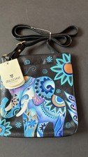Bolso Bandolera Anuschka Cuero Negro Pintado a Mano Elefantes