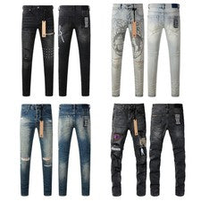 Pantalones de mezclilla KSUBI para hombre con estampado de letras rasgados de moda de calle negra azul