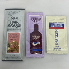 3 MUESTRAS de cuidado del cabello vintage Rave Masque Perma champú suave champú Redken