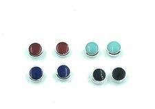 Aretes de bola de botón pequeños redondos de plata de ley azul rojo negro verde 3 mm